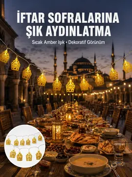 Dekoratif Ramazan LED Işık Pilli Cami Tasarımlı Zincir Aydınlatma Yeni Nesil