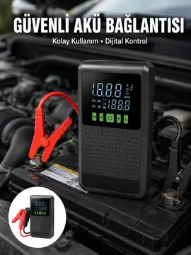 12.000 mAh Şarjlı Araç Akü Takviye ve Işıklı Hava Kompresörü Yeni Nesil