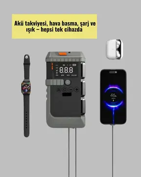 Araç İçin 4 Fonksiyonlu Akü Takviye ve Lastik Şişirme Cihazı Yeni Nesil
