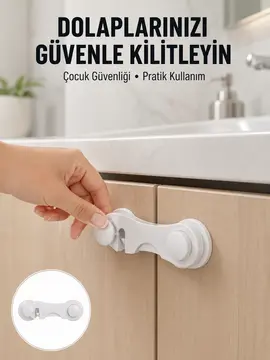 4 Adet Bebek Güvenlik Dolap Kilidi Çift Taraflı Bantlı Kolay Montajlı Emniyet Seti Yeni Nesil