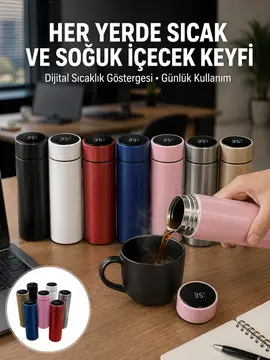 Uzun Süre Isı Koruma Sağlayan Dijital Göstergeli Termos Yeni Nesil