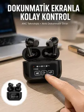 Yeni Nesil ANC Özellikli Çağrı Cevaplayan Dokunmatik Ekranlı Bluetooth Kulaklık Siyah Yeni Nesil