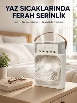 Taşınabilir 3'ü 1 Arada Mini Fan | Nemlendirici + Soğutucu + Gece Lambası Yeni Nesil
