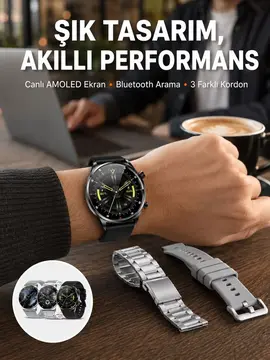 Akıllı Saat Çoklu Kordon Seçeneği Amoled Ekran Çok Fonksiyonlu Bluetooth Bağlantılı Yeni Nesil