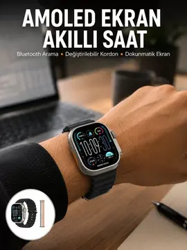 49mm Akıllı Saat Amoled Ekranlı Kadın Erkek Kol Saati Plastik Kordon Yeni Nesil