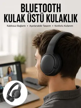 Kablosuz Bluetooth Kulaklık Kulak Üstü Ayarlanabilir Uzun Ömürlü Yeni Nesil