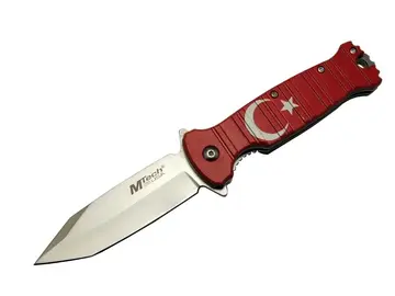 4-8-4 Tc Kırmızı Kamp Çakı 21,5cm- Manuel, Ay Yıldız Desenli, Kemerlikli