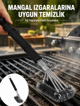 Uzun Saplı Izgara Temizleme Fırçası Çelik Telli Yeni Nesil