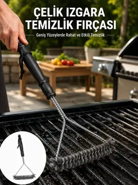 Uzun Saplı Paslanmaz Çelik Izgara Temizlik Fırçası Yeni Nesil