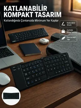 Kablosuz Katlanabilir Bluetooth Klavye Telefon Tablet Bilgisayar Uyumlu