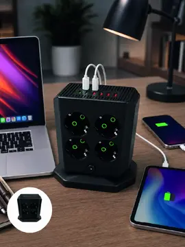 Çoklu Priz 8 Çıkışlı 4 USB 2 Type-C Anahtarlı Dikey Priz Kulesi