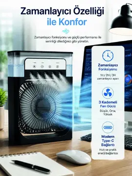 Su Hazneli Püskürtmeli Fan 1-3-5 Püskürtme Seçeneği Type-C Güç Girişi