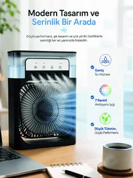 Masaüstü Püskürtmeli Serinletici Fan 5 Sisleme 3 Fan Hızı 7 Renk Ambiyans Işığı