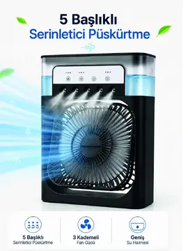 Püskürtmeli Masaüstü Fan 5 Başlıklı Serinletici 600 ml Su Haznesi 3 Kademe Fan Type-C Bağlantı