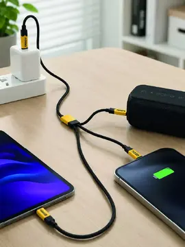 USB 3'ü 1 Arada Şarj Kablosu 240W PD Destekli Çoklu Şarj Kablosu