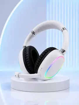 Bluetooth 5.0 Beyaz Kulak Üstü Kablosuz Kulaklık Mikrofonlu RGB Aydınlatmalı