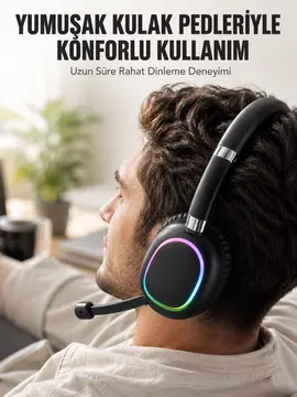 Bluetooth 5.0 RGB Işıklı Mikrofonlu Kablosuz Kulak Üstü Kulaklık
