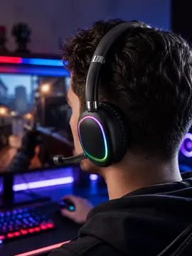 Mikrofonlu Bluetooth Kulak Üstü Kulaklık RGB Aydınlatmalı Type-C Şarjlı