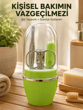 Taşınabilir Yeşil Manikür Seti Kapsüllü Kişisel Bakım Çantası