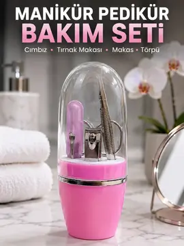 Pembe Tırnak Bakım Seti Cımbız Makas Tırnak Makası ve Törpü İçeren Kit