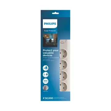 PHILIPS SPN7040WA/62 4 Soket Akım Korumalı Priz 600 Joules 2Mt Örgülü Kablo (Beyaz)(1923)