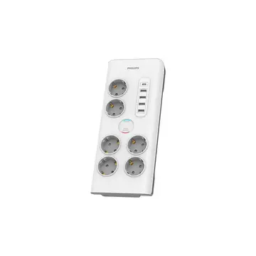 PHILIPS SPN7060WA/62 6 Soket Akım Korumalı Priz 900 Joules 2Mt Kablo 1xUsb-C 15W Şarj 4xUsb-A 20W (Beyaz)(1923)