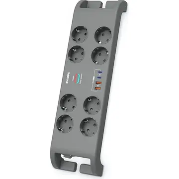 PHILIPS SPN8180GA/62 8 Soket Akım Korumalı Priz 2400 Joules 2Mt Kablo 2xUsb-C PD 20W Hızlı Şarj 2xUsb-A QC 18W (Gri)(1923)