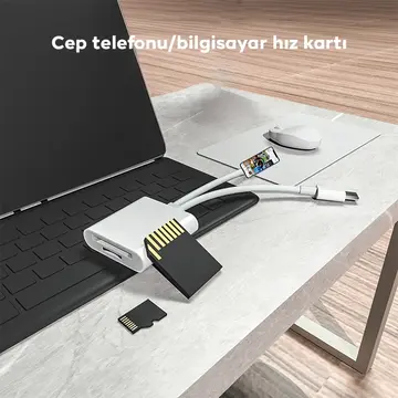 ALLY  NK-101YST PRO Type-c/Lightning to SD-TF Kart Çevirici Adaptör