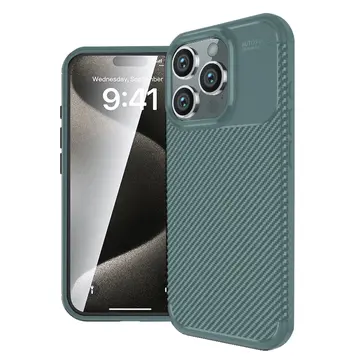 İphone 16 Pro Max Kılıf Auto Focus Karbon Kapak - Koyu Yeşil