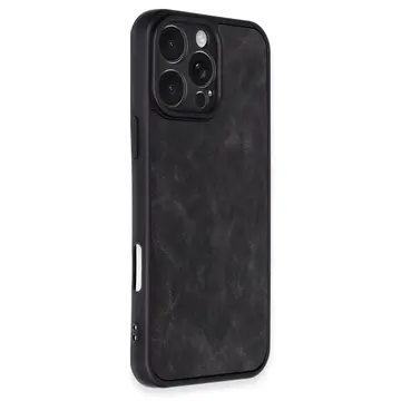 İphone 16 Pro Max Kılıf Aras Deri Kapak - Siyah
