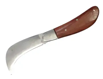 Bursa Çelik Eğri Bağ / Kablo / Aşı Çakısı, Ahşap Saplı - 22 Cm