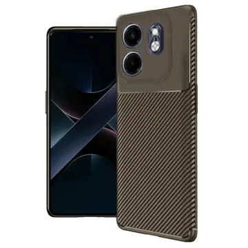 İnfinix Hot 50i 4g Kılıf Auto Focus Karbon Kapak - Kahverengi