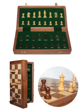 Mıknatıs Taşlı Ahşap Katlanabilir Kutulu Satranç Oyunu 12.5 Cm