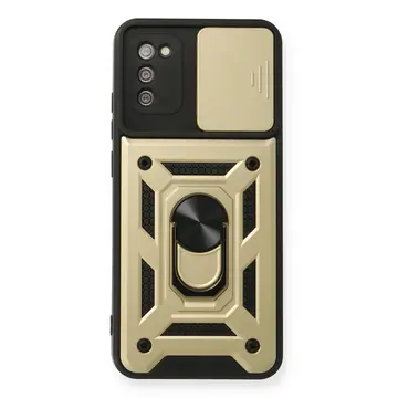 Samsung Galaxy A03s Kılıf Pars Lens Yüzüklü Silikon - Gold