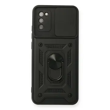 Samsung Galaxy A03s Kılıf Pars Lens Yüzüklü Silikon - Siyah
