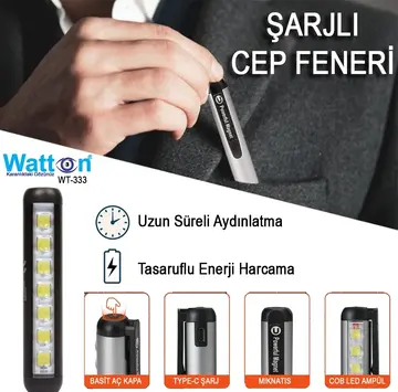Type-c Girişli Mıknatıslı Şarjlı Cep Feneri