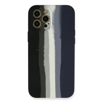 İphone 12 Pro Kılıf Ebruli Lansman Silikon - Siyah-lacivert