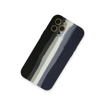 İphone 12 Pro Kılıf Ebruli Lansman Silikon - Siyah-lacivert
