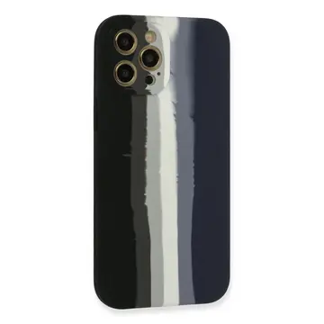 İphone 12 Pro Kılıf Ebruli Lansman Silikon - Siyah-lacivert