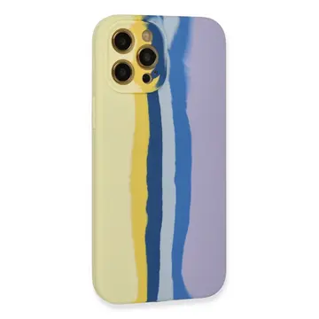 İphone 12 Pro Max Kılıf Ebruli Lansman Silikon - Sarı-lila
