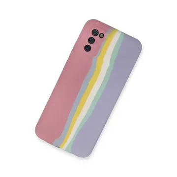 Samsung Galaxy A03s Kılıf Ebruli Lansman Silikon - Pembe-lila
