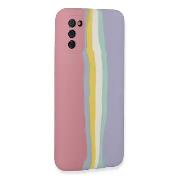 Samsung Galaxy A03s Kılıf Ebruli Lansman Silikon - Pembe-lila