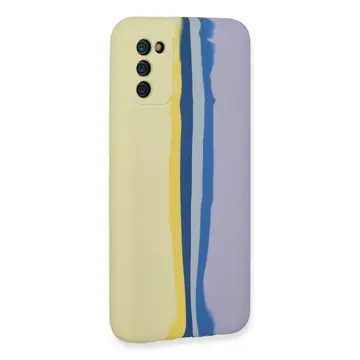 Samsung Galaxy A03s Kılıf Ebruli Lansman Silikon - Sarı-lila
