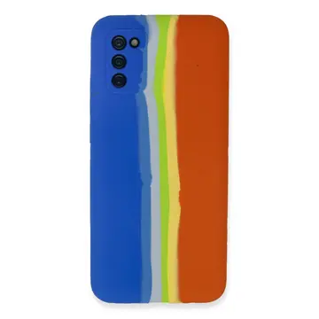 Samsung Galaxy A03s Kılıf Ebruli Lansman Silikon - Mavi-turuncu