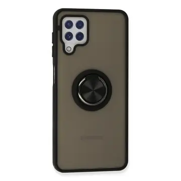 Samsung Galaxy A22 Kılıf Montreal Yüzüklü Silikon Kapak - Siyah