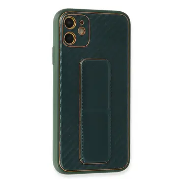 İphone 12 Kılıf Coco Karbon Standlı Kapak - Yeşil