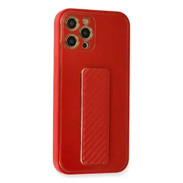 İphone 12 Pro Kılıf Coco Karbon Standlı Kapak - Kırmızı