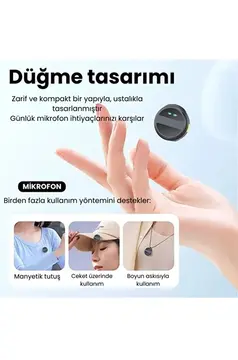 2 Adet Profesyonel Kablosuz Yaka Mikrofonu Typce Uyumlu Manyetik Klipsli