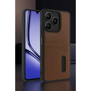 Realme Note 50 4g Kılıf Sara Kartvizitli Deri Kılıf - Kırmızı