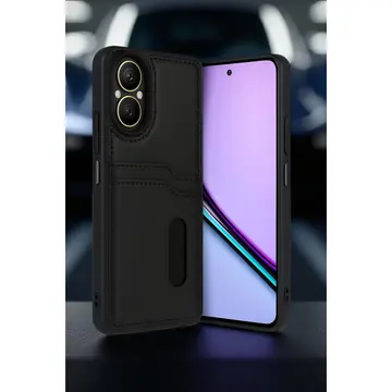Realme 12 Lite Kılıf Sara Kartvizitli Deri Kılıf - Koyu Yeşil